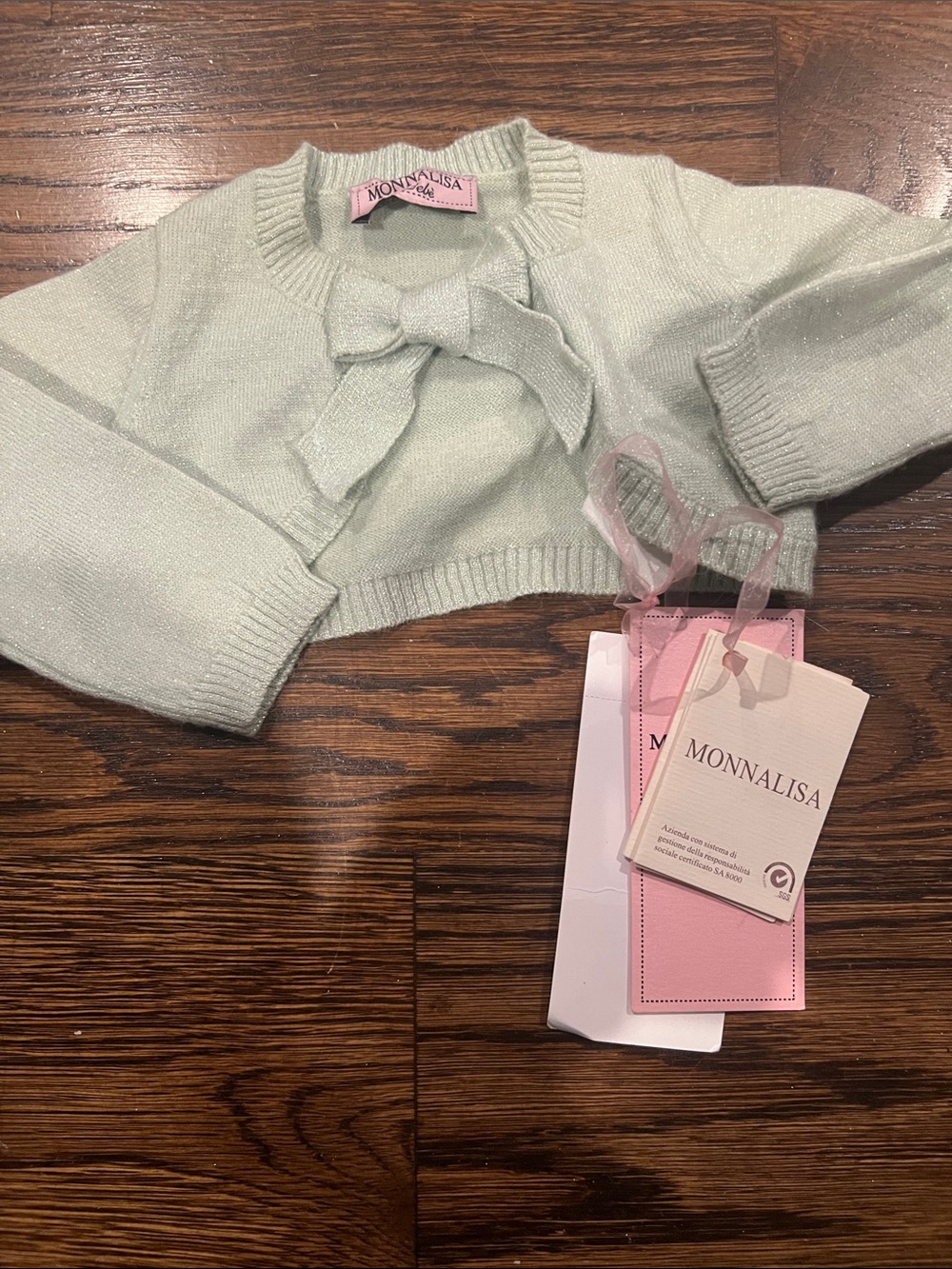 MonnaLisa Mint Green Bow Cropped Knit Bolero